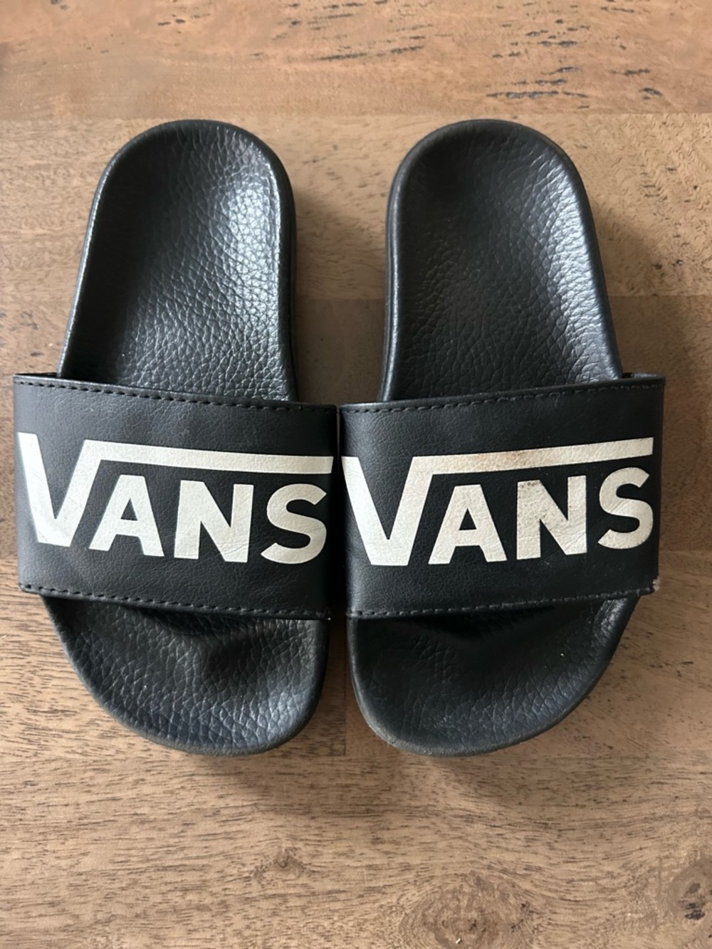 Vans Black Slides with White Logo Strap
